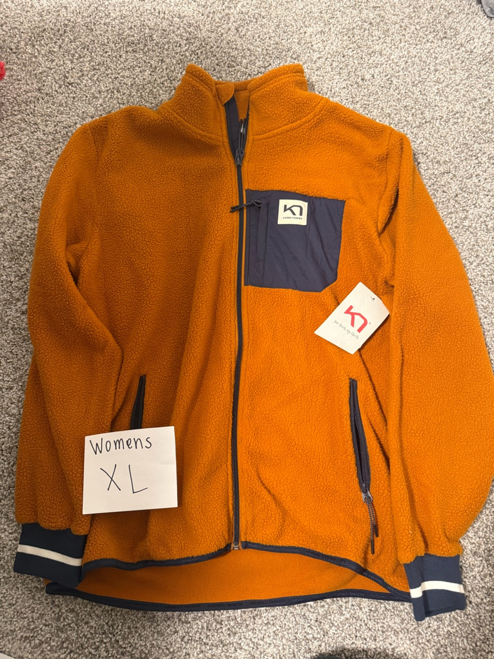 Kari Traa Orange Sherpa Jacket with Navy Pocket